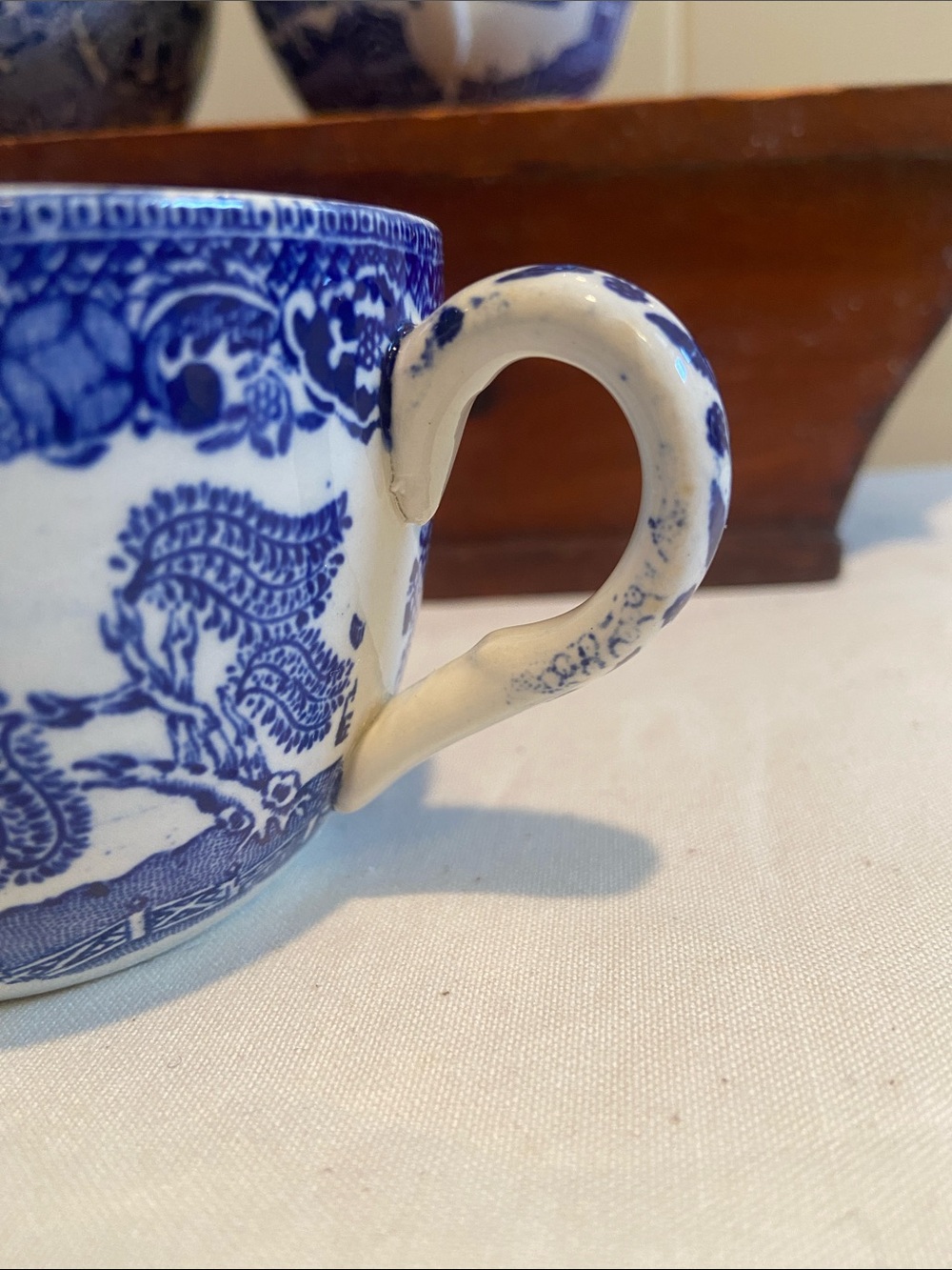 🩷Antique Blue Willow SoupCup Double Handles Ingraved For W.Ridgway &Co- Set of 4 - Picture 4 of 8